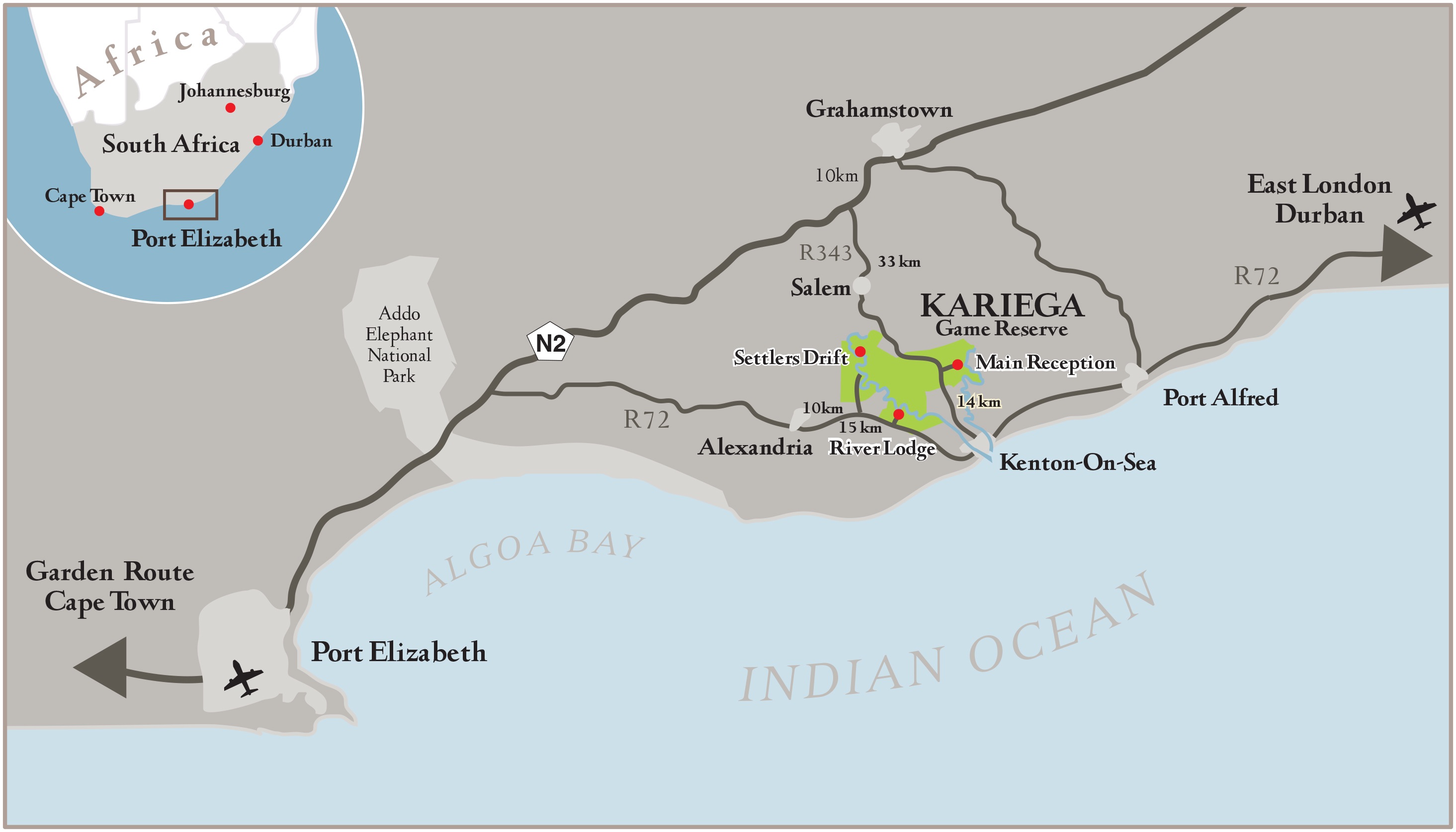 Map to Kariega Game Reserve