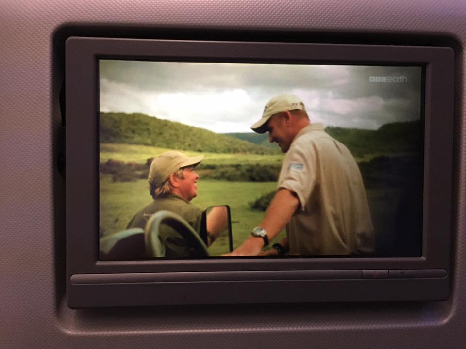 Dr William Fowlds and rhino poaching survivor Thandi on British Airways inflight documentary series
