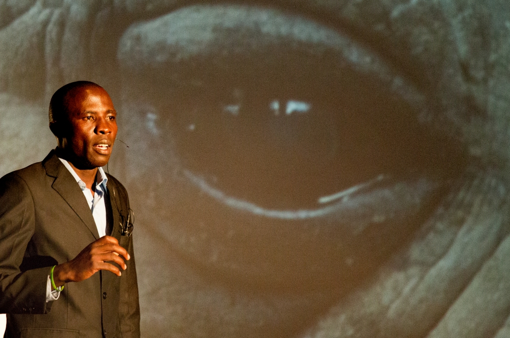 James Mwenda speaking at Dancing for Rhinos about the last northern white rhino male Sudan