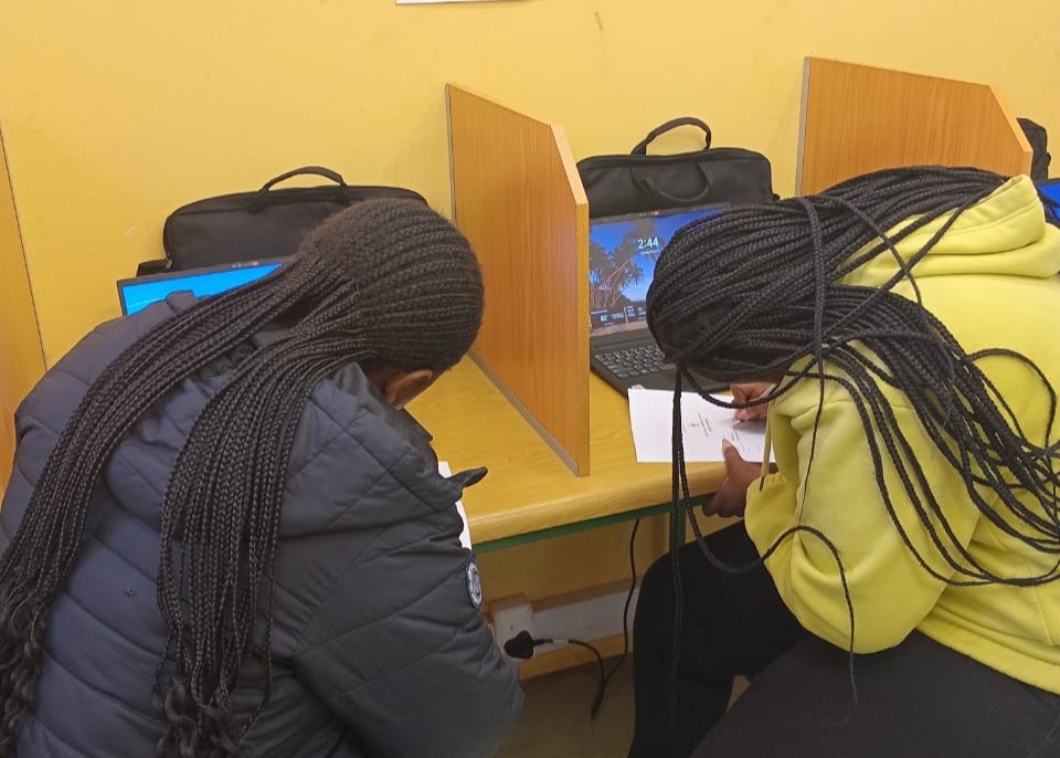 Girls studying at the computer centre